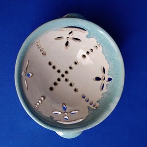 Ceramic Berries Bowl with Turquoise and Cream Floral Design